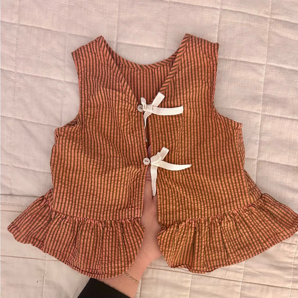 Zara Kids Brown Striped Ruffle Top